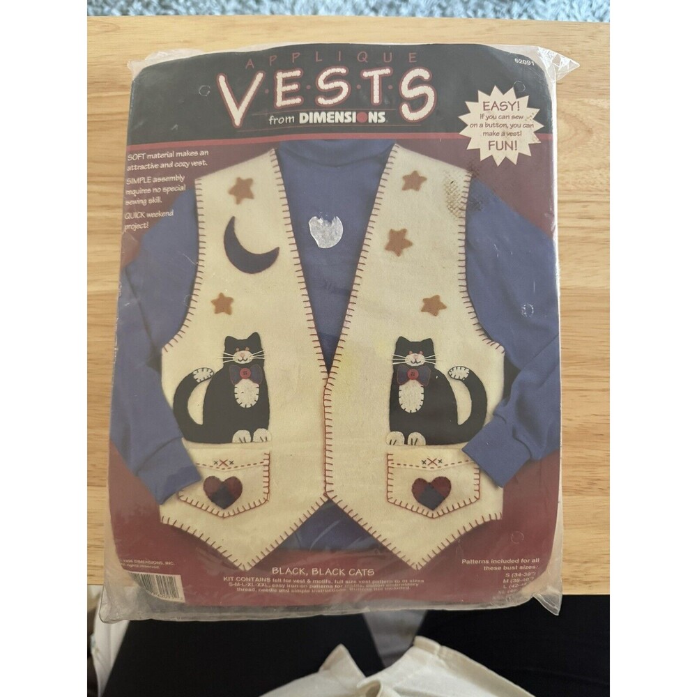 Halloween Dimensions Applique Black Black Cats Iron On Felt Vests Kit New 62091